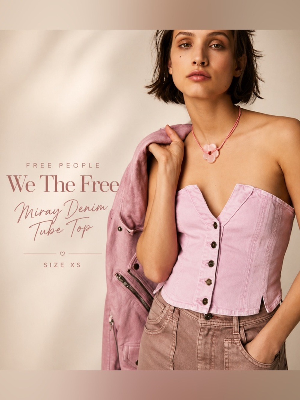Free People We The Free Miray Denim Tube Top Pink Corset XS NWT